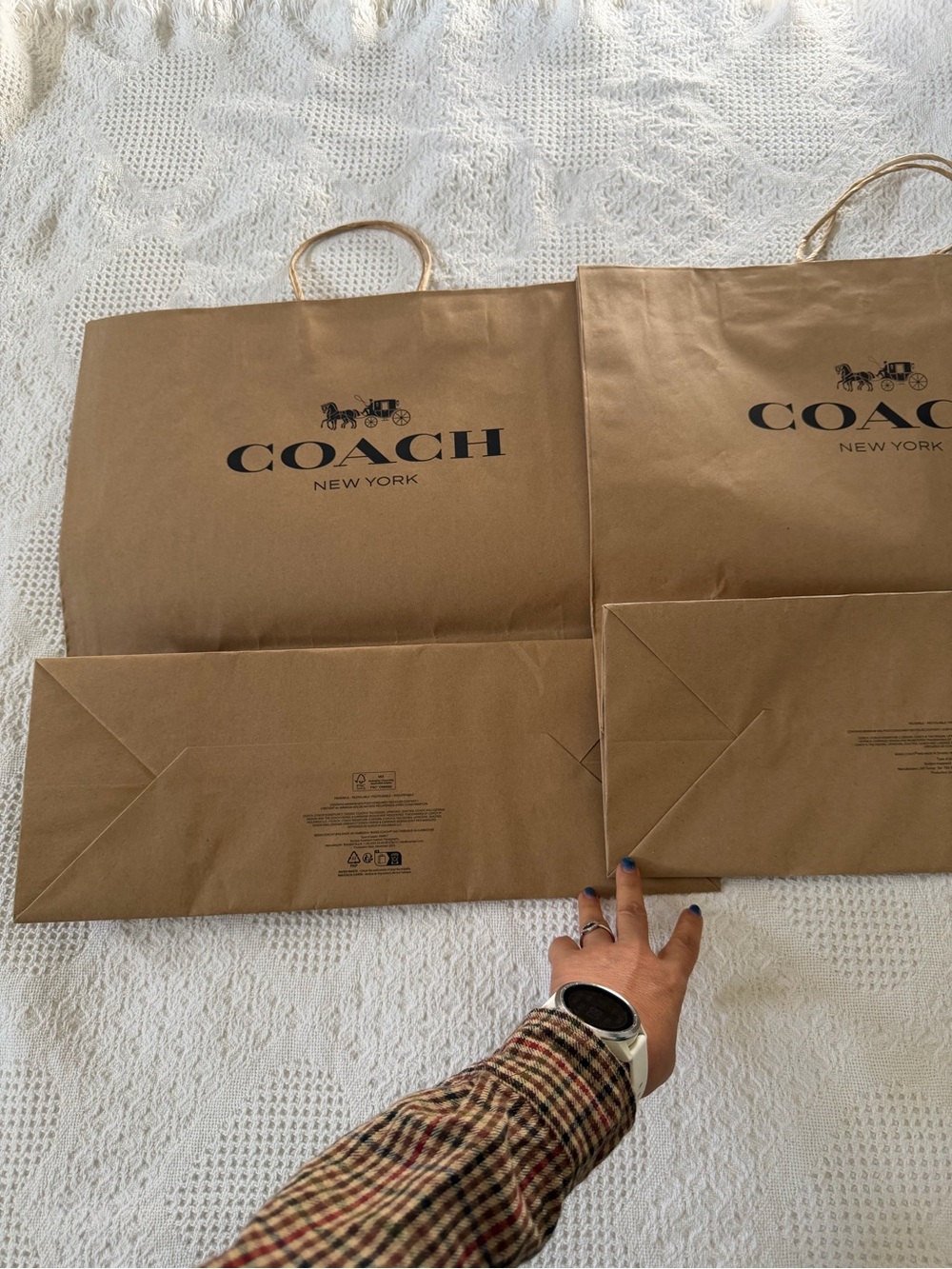 Bundle of 3 Coach Brown Paper Shopping Bags with Black Logo